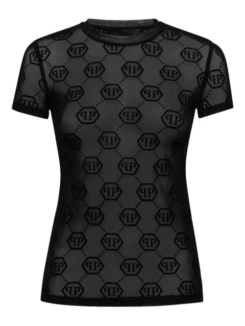Philipp Plein tulle T-Shirt SS monogram Black PAECWTK3610PTE003N