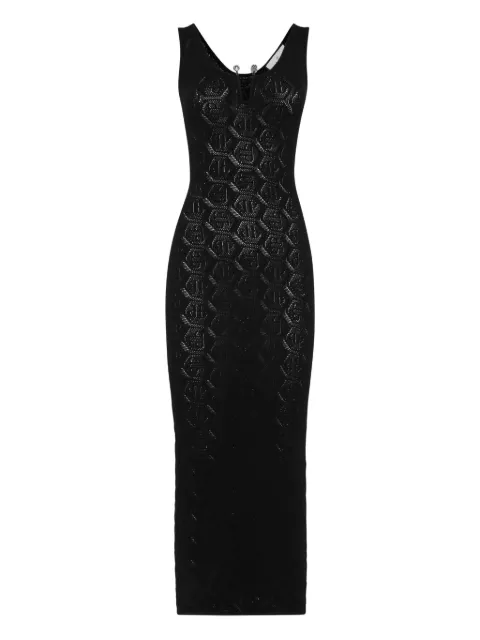 Philipp Plein viscose long dress monogram Black PAECWKG0408PKN002N