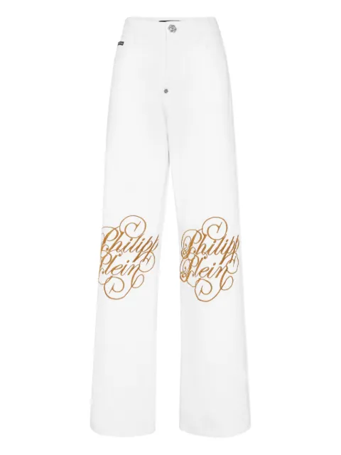 Philipp Plein logo-embroidered jeans White PAECWDT2784PDE004N