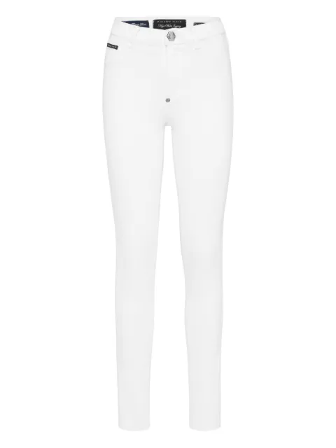 Philipp Plein denim high waist jeggings logo White PAECWDT2782PDE004N