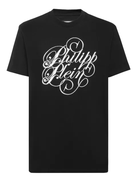 Philipp Plein Plein Coursive-embroidered T-shirt Black PAECMTK8223PJY002N