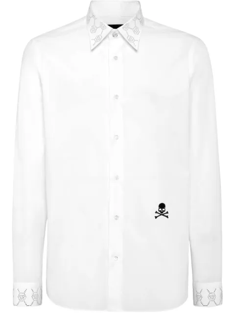 Philipp Plein shirt Sugar Daddy cut LS monogram strass White PAECMRP2406PTE004N