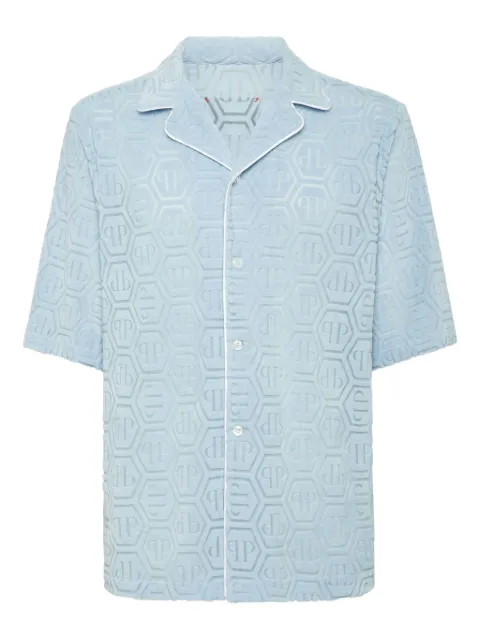 Philipp Plein jacquard-monogram bowling shirt Blue PAECMRP2402PTE021N