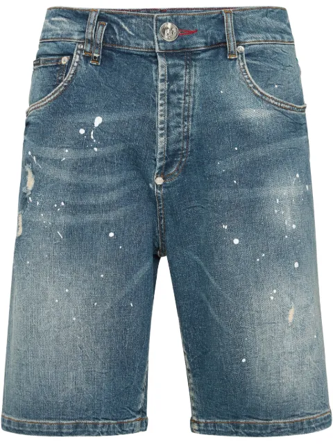 Philipp Plein denim shorts Formentera skull Blue PAECMDT4058PDE004N