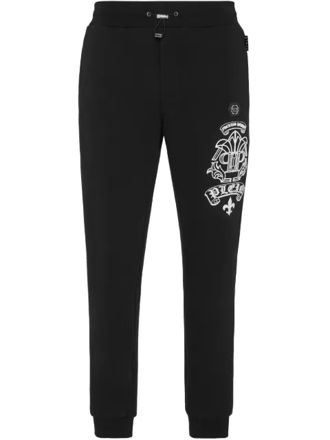 Philipp Plein graphic-detail tapered track pants Black PAECMJT2571PTE003N