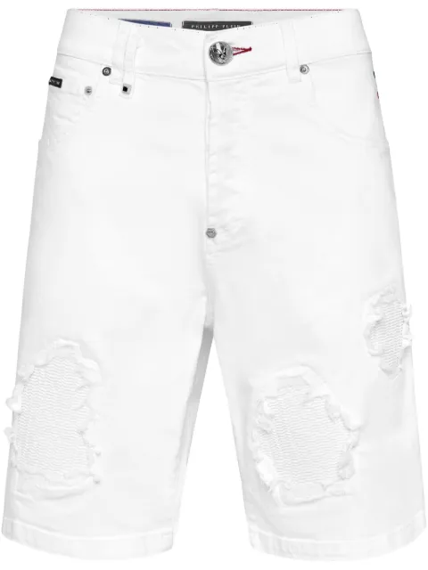 Philipp Plein denim shorts Formentera distressed White PAECMDT4059PDE004N