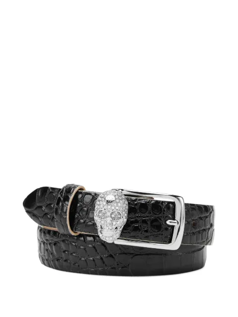 Philipp Plein leather belt crocco print shiny Skull Black PAEAWVA0427PLE010N