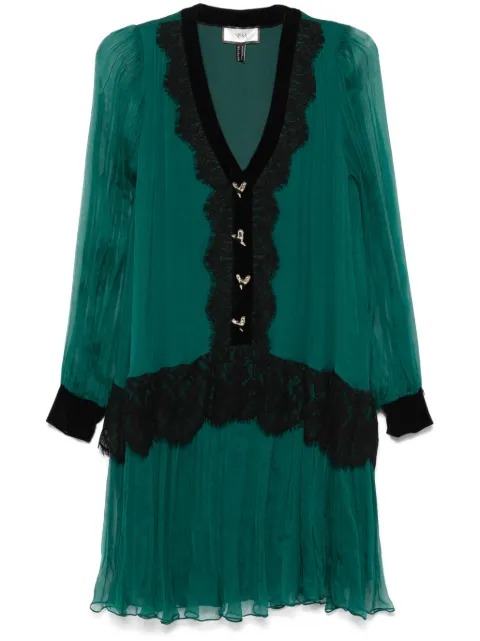 NISSA lace-insert silk mini dress Green RC15548