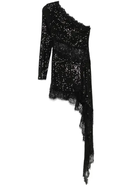NISSA lace-insert sequined mini dress Black RS15917
