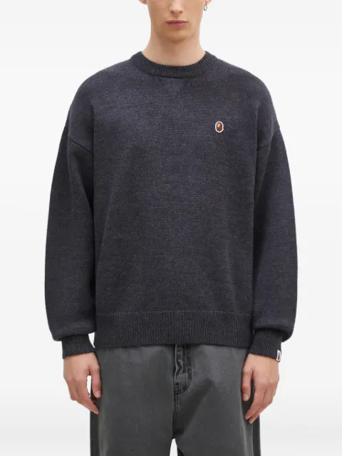A BATHING APE® One Point logo-appliqué crew-neck sweater Grey 1K80120305