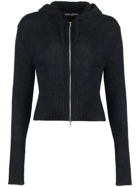 OUR LEGACY fine-knit zip-up hoodie Black W4243CB
