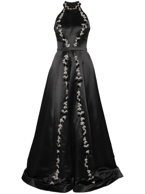 AAVVA floral-embroidered gown Black AV1351