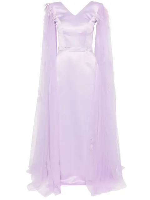 AAVVA tulle-cape V-neck gown Purple AV1310