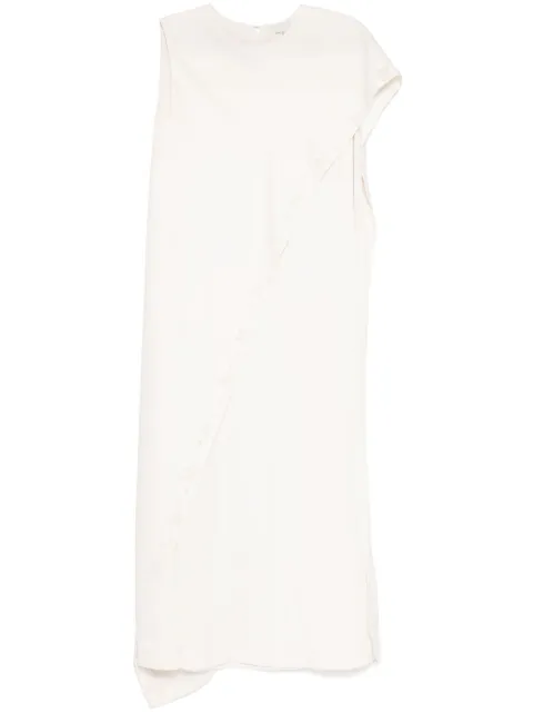 SHATHA ESSA embellished asymmetric shawl drape dress White RD2513