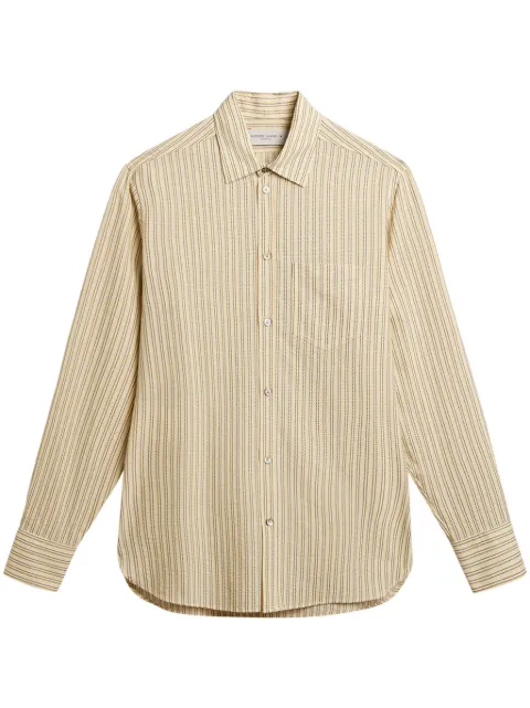 Golden Goose ecru cotton shirt with narrow black stripes Yellow GMP00246P001659