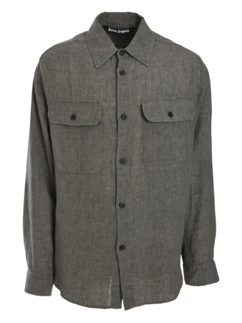 Palm Angels logo-print linen overshirt Green PMES037S25FAB0025656