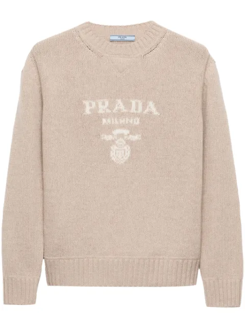 Prada logo-intarsia crew-neck sweater Neutrals P24G1VS2321YMW