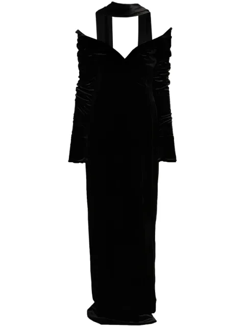 Saiid Kobeisy velvet long fitted dress Black RTWFW2430
