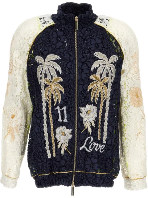 LINEA 11 embroidered-lace bomber jacket Blue CT4003
