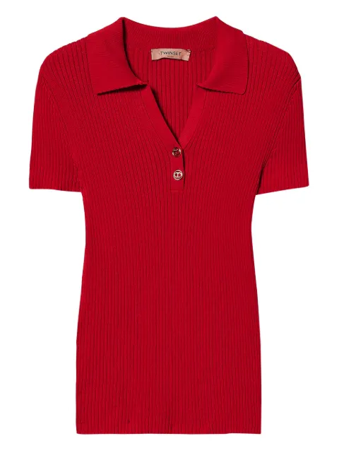 TWINSET fine ribbed polo top Red 251TT3222