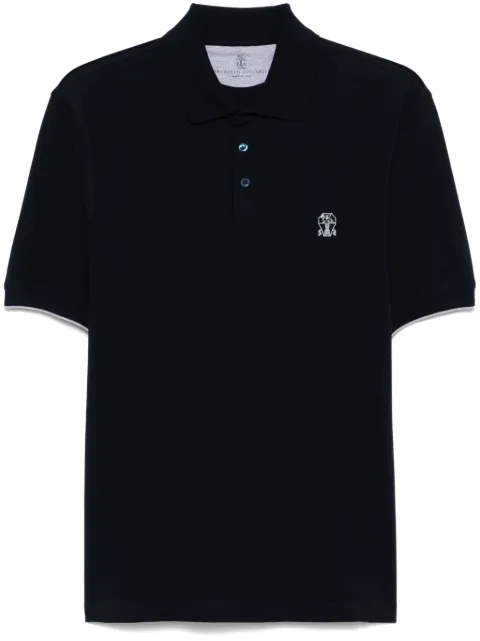 Brunello Cucinelli crest-embroidered cotton-piqué polo shirt Blue ME8548788CD361