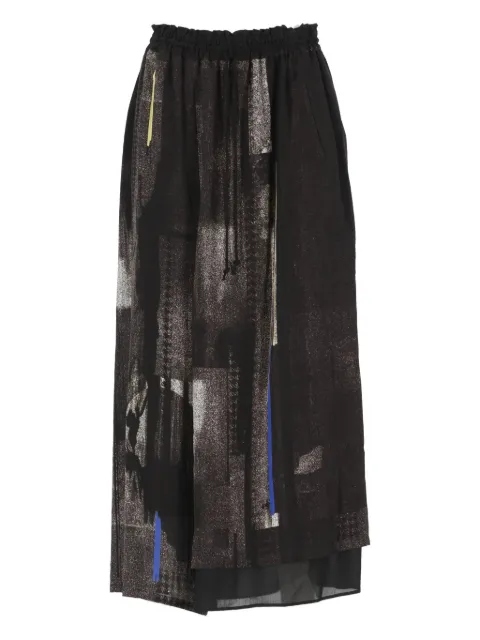 Y's abstract-print draped skirt Black YTP13224