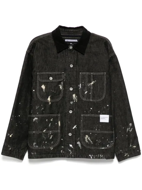 Neighborhood corduroy-collar washed-coverall jacket Black 242AQNHJKM03