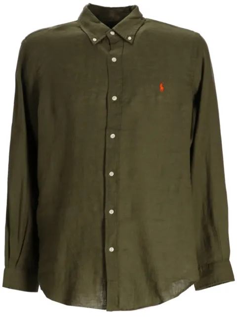 Polo Ralph Lauren logo-detail button-down linen shirt Green 710966294004