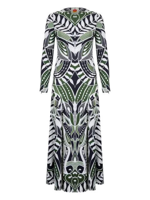 FARM Rio Lace Nature long-sleeve midi dress Green 338655
