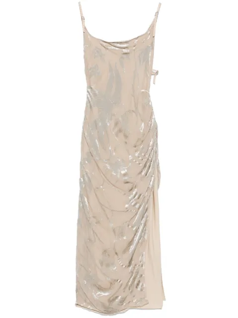 Mugler floral-velvet asymmetric gown Neutrals 25P3RO1698382