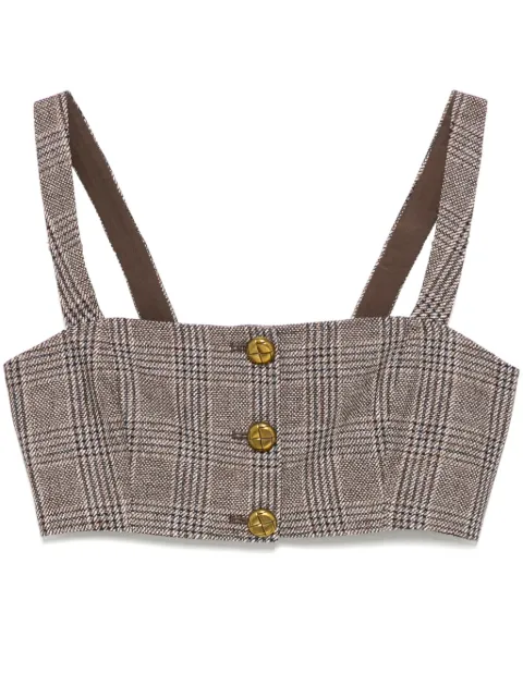 Self-Portrait checked cropped top Brown RS25100TBR