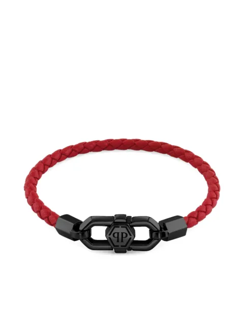 Philipp Plein Edge braided leather clasp bracelet Black PJPEA24BS