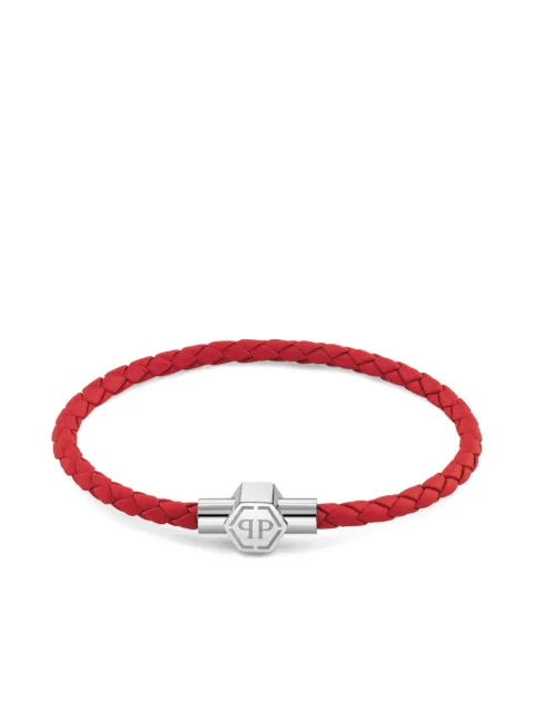 Philipp Plein Tag braided-leather bracelet Silver PJ0AA21BS