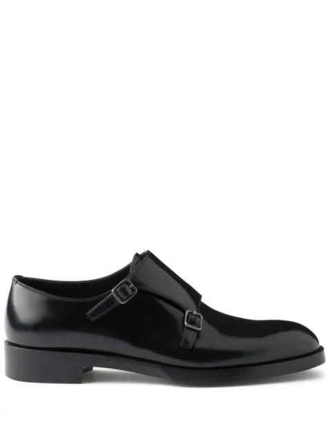 Prada brushed leather double monk strap shoes Black 2EB201FX001055