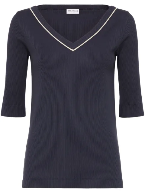 Brunello Cucinelli Monili-detail T-shirt Blue MG902FP302CUC78