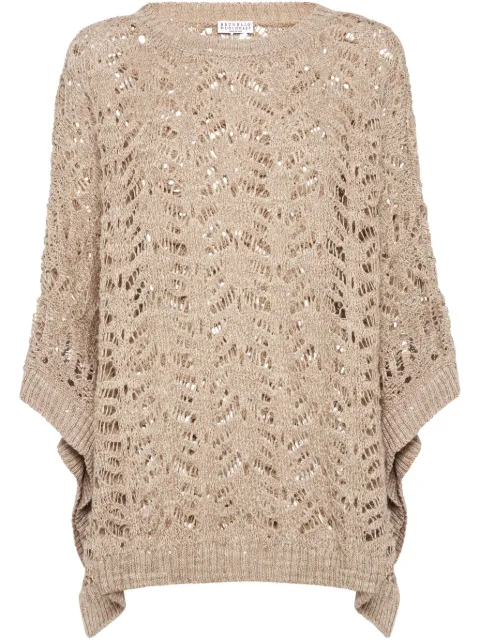 Brunello Cucinelli Foliage Lace poncho Neutrals MGD562308C3785