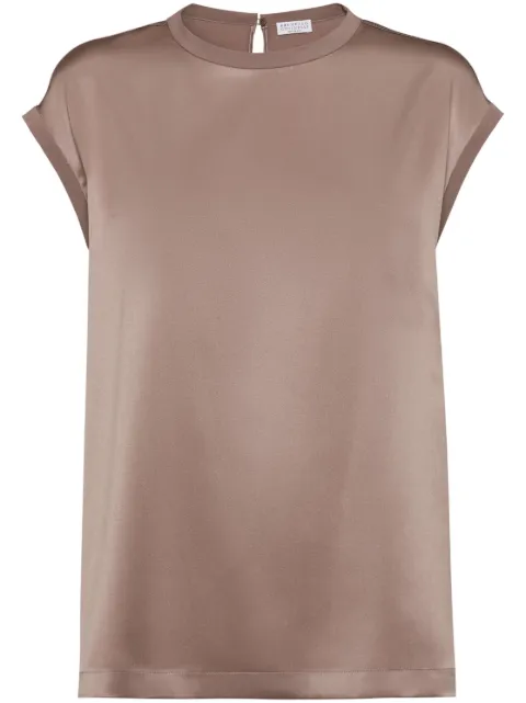 Brunello Cucinelli Monili-embellished satin T-shirt Neutrals M0C59EH500C2925