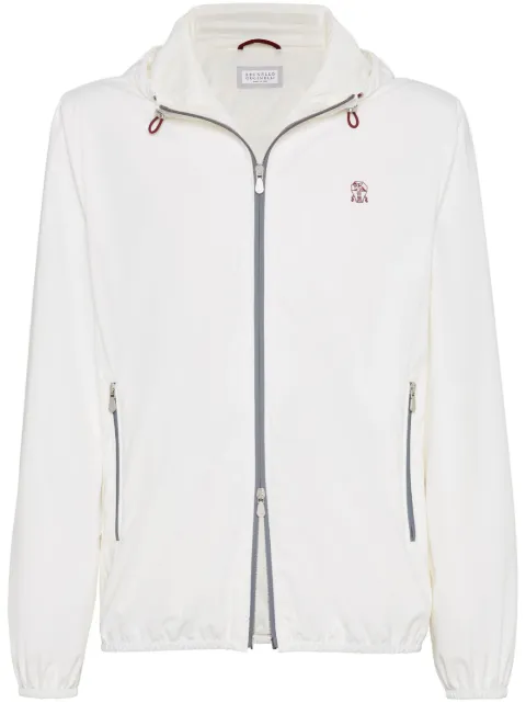 Brunello Cucinelli logo embroidered waterproof jacket White MM49A7440GC1085