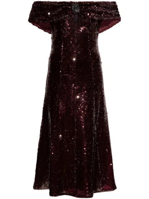 Self-Portrait sequinned off-shoulder dress Brown RS25162MBR