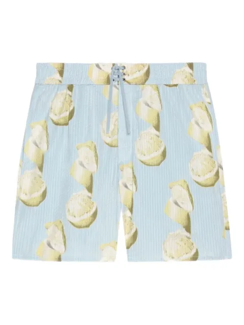 Givenchy lemon-print seersucker swim shorts Blue BMA01D15MW