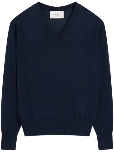 AMI Paris Ami de Coeur-embroidered sweater Blue E25HKS266KN0066