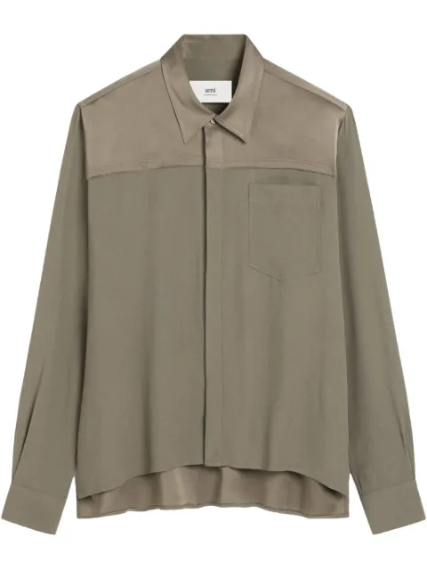 AMI Paris contrast-panel long-sleeve shirt Grey E25HSH020AC0014