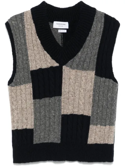 Thom Browne patchwork cable-knit vest Blue MKV092AY1032