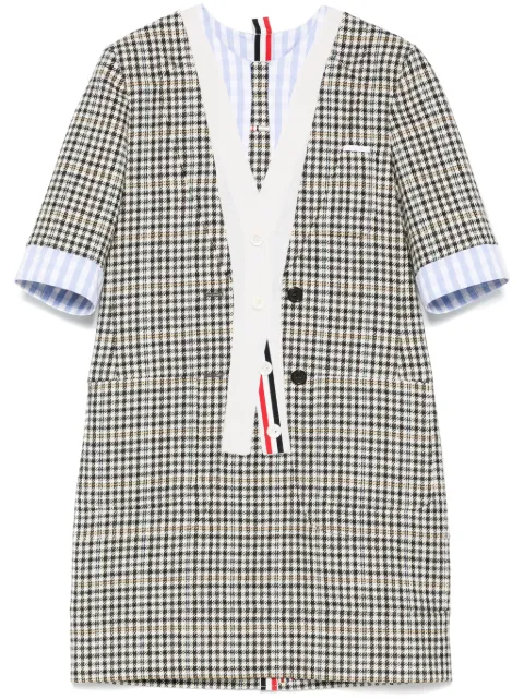 Thom Browne trompe l'oeil-patch checked mini dress Neutrals FDSF33EF0928