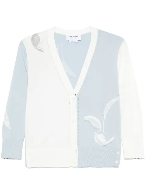 Thom Browne feather-intarsia cotton cardigan Blue FKC651FY3036
