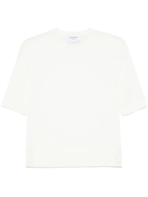 Thom Browne 4 Bar Stripes feather-intarsia T-shirt White FKA496AY3036