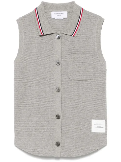 Thom Browne cotton waffle sleeveless button shirt Grey FJS208AJ0216