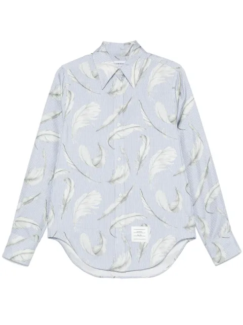 Thom Browne feather-print silk shirt Blue FLL162AF0941