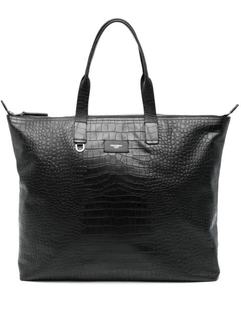 Dolce & Gabbana large crocodile-embossed leather tote bag Black BM2374AS422