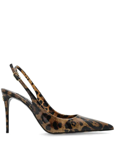 Dolce & Gabbana polished calfskin slingbacks with leopard print Brown CG0769AM568
